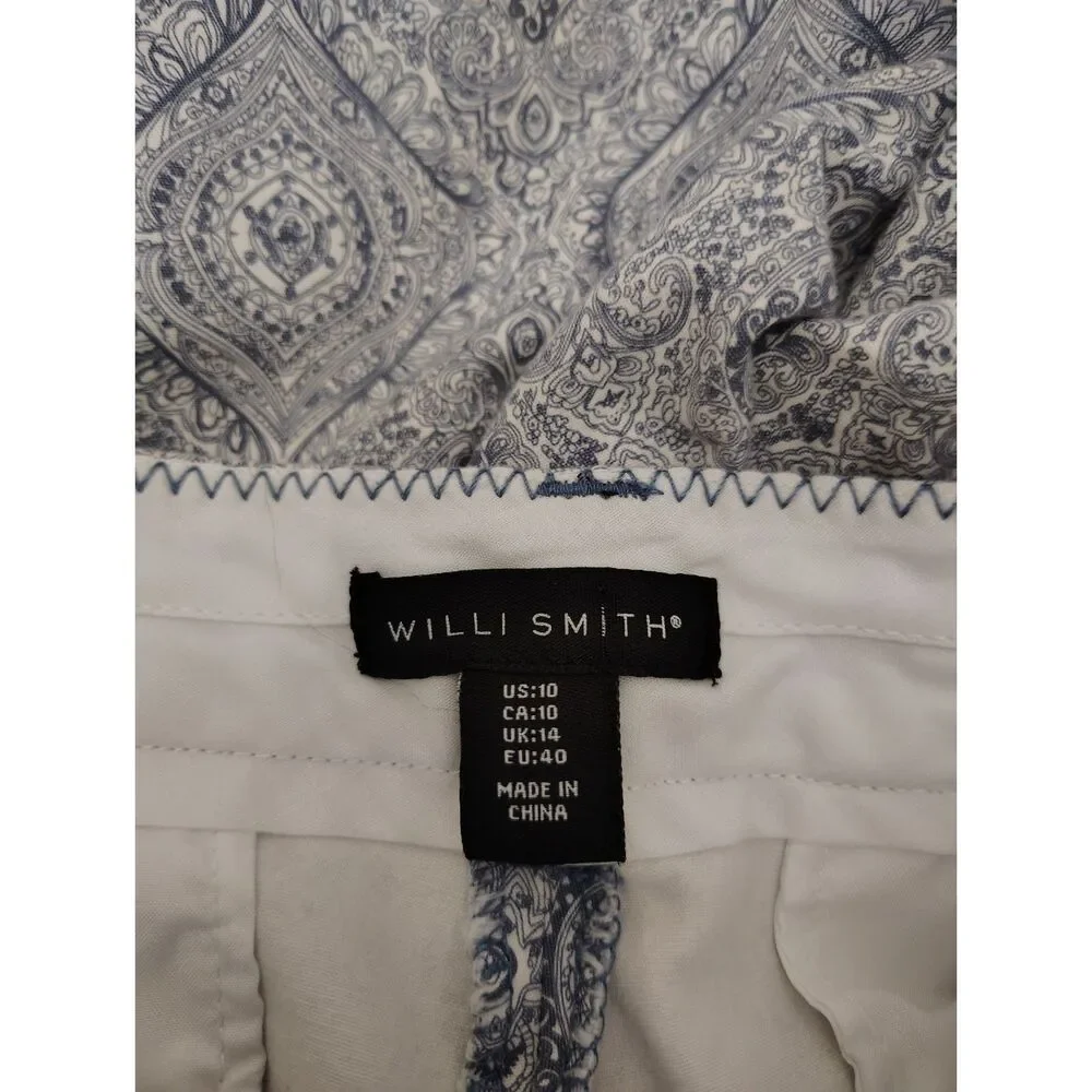 Willi Smith Womens Shorts Size 10 Blue Paisley Chino Stretch Flat Front